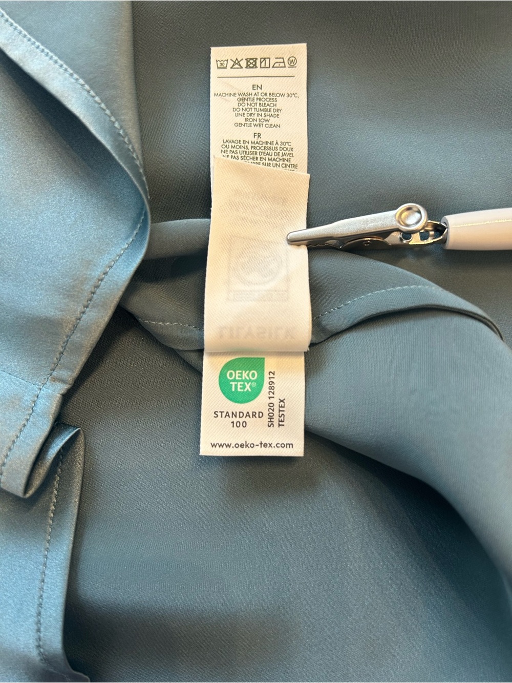 LilySilk 100% Mulberry Silk Button-Down Blouse — Slate Blue-Grey — Sz S - Picture 7 of 10